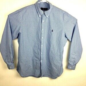 Ralph Lauren Men 17 1/2 Dress Shirt Long Sleeve Blue Windowpane Check